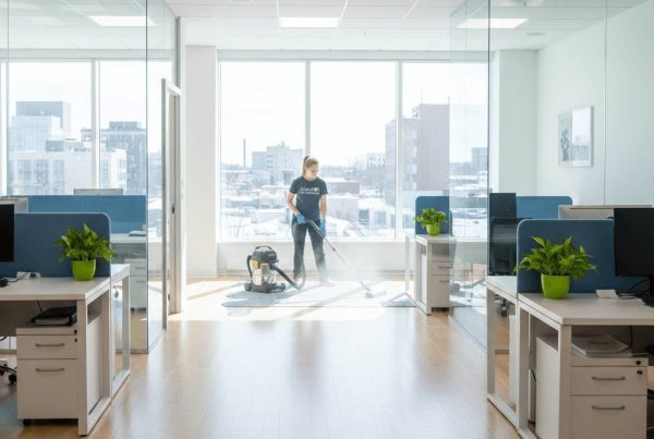 Équipe de Chouette-Ménage effectuant le nettoyage de bureaux professionnels à Québec pour améliorer la qualité de l'air.